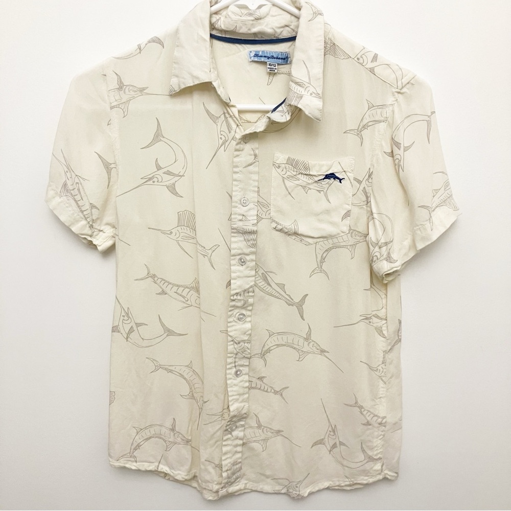Tommy Bahama Cream Fish Print Casual Shirt